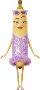 Bananizia, a banana de tiara e vestido de paetê lilás